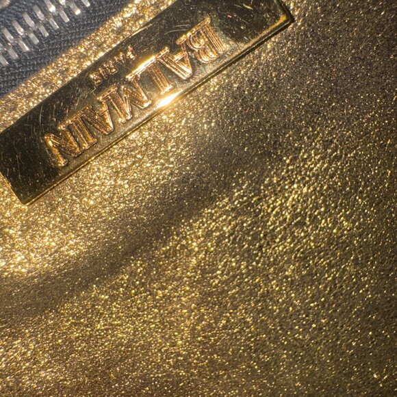 Balmain Gold Croc Leather, Suede, and Rhinestone Patchwork Clutch - Picture 8 of 10